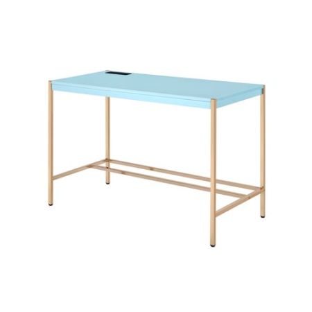 ACME Midriaks Writing Desk W/Usb Baby Blue & Gold Finish