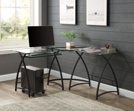 ACME Dazenus Computer Desk Clear Glass Top & Black Finish