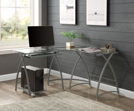 ACME Dazenus Computer Desk Clear Glass Top & Silver Finish