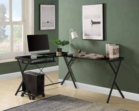 ACME Dazenus Computer Desk Black Glass Top & Black Finish