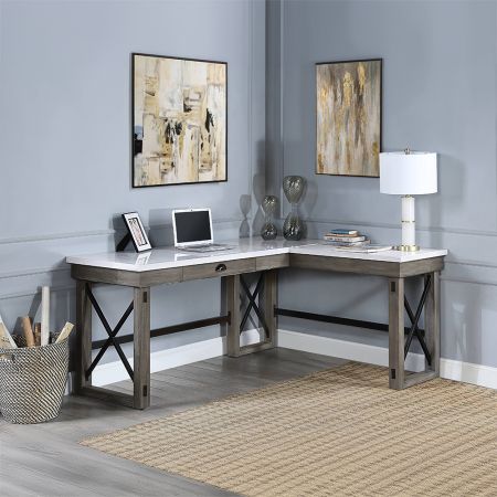 ACME Talmar Writing Desk W/Lift Top Marble Top & Weathered Gray Finish