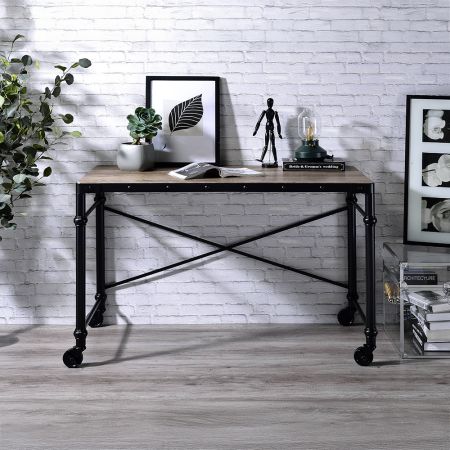 ACME Oklarth Writing Desk Rustic Oak & Black Finish