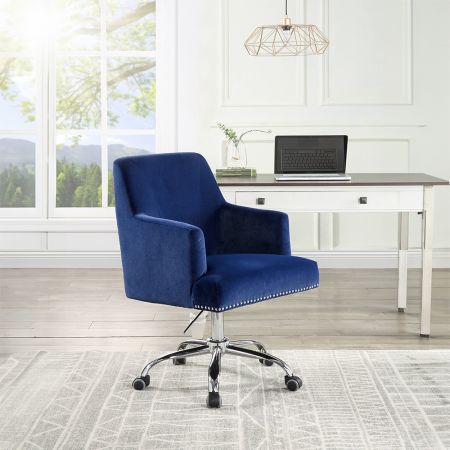 ACME Trenerry Office Chair Blue Velvet & Chrome Finish