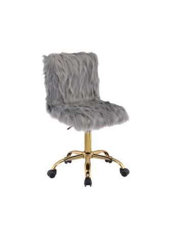 ACME Arundell Office Chair Gray Faux Fur & Gold Finish