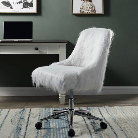 ACME Arundell II Office Chair White Faux Fur & Chrome Finish