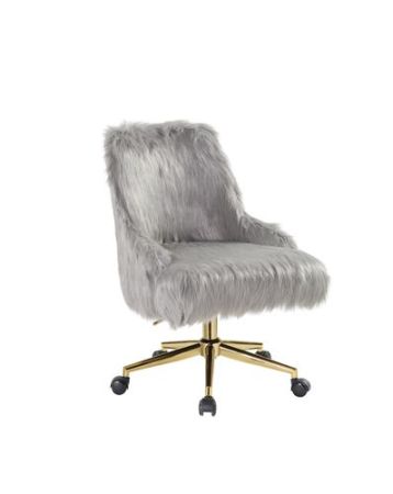 ACME Arundell II Office Chair Gray Faux Fur & Gold Finish