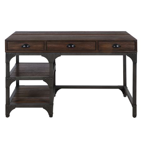 ACME Gorden Writing Desk Espresso Oak Finish & Antique Black Metal