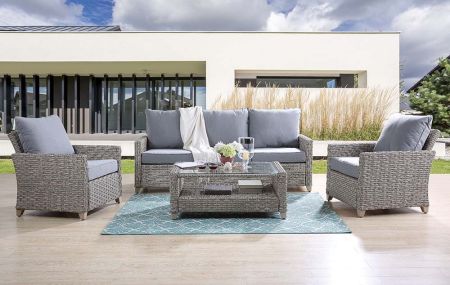 ACME Greeley 4PC Pack Patio Sofa Set Gray Fabric & Gray Finish