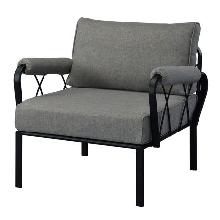 ACME Rajni Patio Arm Chair Gray Fabric & Black Finish