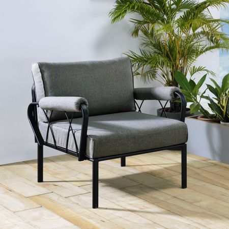 ACME Rajni Patio Arm Chair Gray Fabric & Black Finish