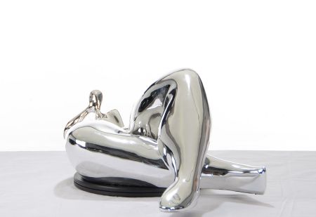 SZ0228 Modern Silver Napping Lady Sculpture