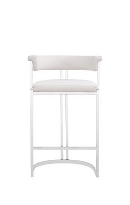 Modrest Munith - Modern White Vegan Leather + Stainless Steel Counter Chair