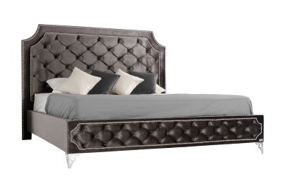 Queen Leilah Transitional Tufted Fabric Bed