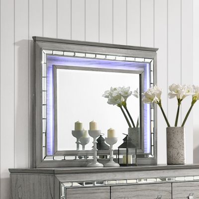 ACME Antares Mirror W/Led Light Gray Oak Finish