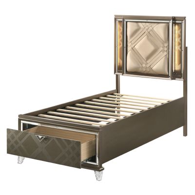 ACME Skylar Full Bed W/Led & Storage Synthetic Leather & Dark Champagne Finish