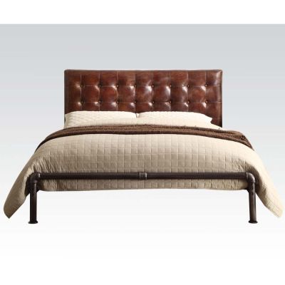 ACME Brancaster Queen Bed Vintage Brown Top Grain Leather