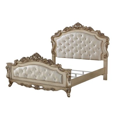 ACME Gorsedd CK Bed Fabric & Golden Ivory Finish