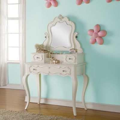 ACME Edalene Vanity Desk W/Mirror Pearl White Finish