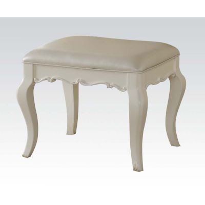 ACME Edalene Vanity Stool Pearl Synthetic Leather & Pearl White Finish