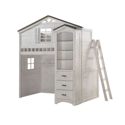 ACME Tree House Twin Loft Bed Weathered White & Washed Gray Finish