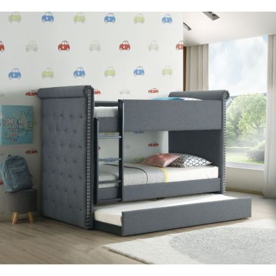 ACME Romana II Twin/Twin Bunk Bed W/Trundle Gray Fabric Finish