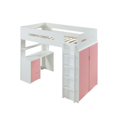 ACME Nerice Twin Loft Bed W/Desk & Wardrobe White & Pink Finish