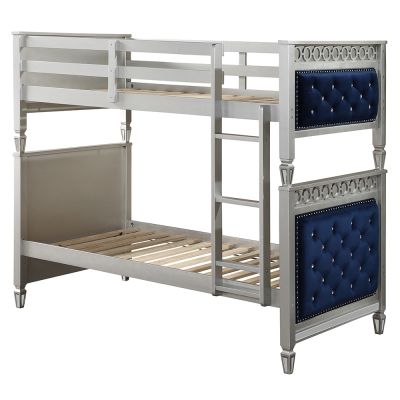 ACME Varian Twin/Twin Bunk Bed Blue Velvet & Silver Finish