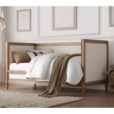 ACME Charlton Daybed (Twin) Cream Linen & Salvage Oak Finish