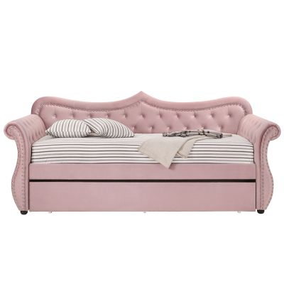 ACME Adkins Daybed W/Trundle (Twin) Pink Velvet