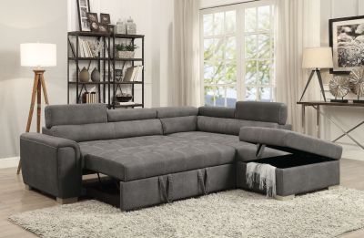 ACME Thelma Sectional Sofa W/Pull-Out Bed Gray Polished Microfiber