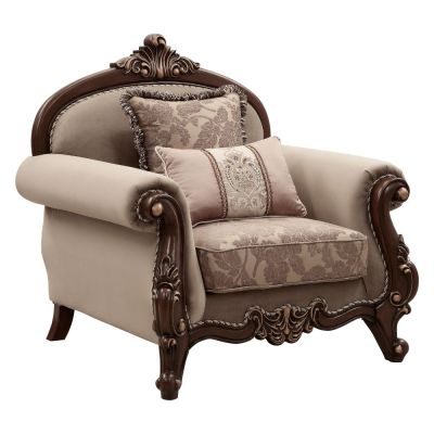 ACME Mehadi Chair W/2 Pillows Velvet & Walnut Finish