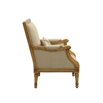 ACME Daesha Chair W/Pillow Tan Flannel & Antique Gold Finish