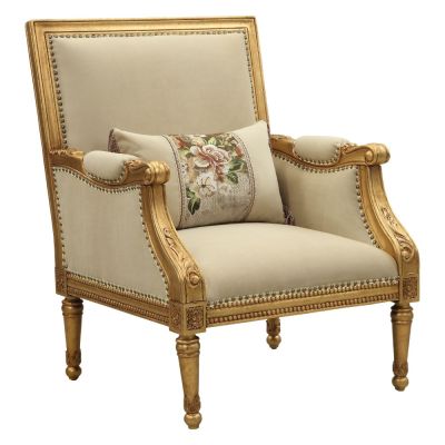 ACME Daesha Chair W/Pillow Tan Flannel & Antique Gold Finish