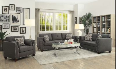 ACME Laurissa Sofa W/4 Pillows Light Charcoal Linen