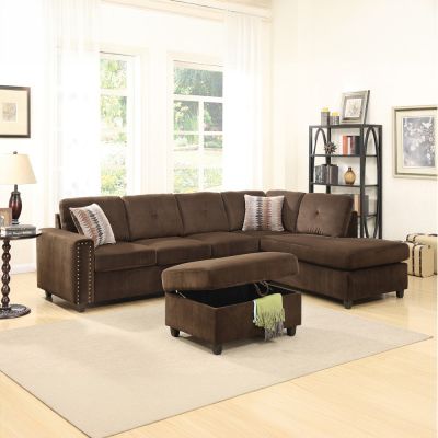 ACME Belville Reversible Sectional Sofa W/2 Pillows Chocolate Velvet