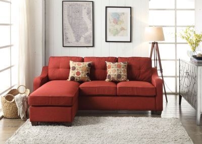 ACME Cleavon II Reversible Sectional Sofa & Ottoman W/2 Pillows Red Linen