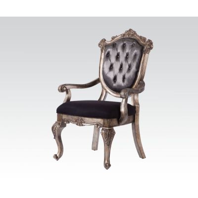 ACME Chantelle Arm Chair (Set-2) Silver Gray Silk-Like Fabric & Antique Platinum Finish