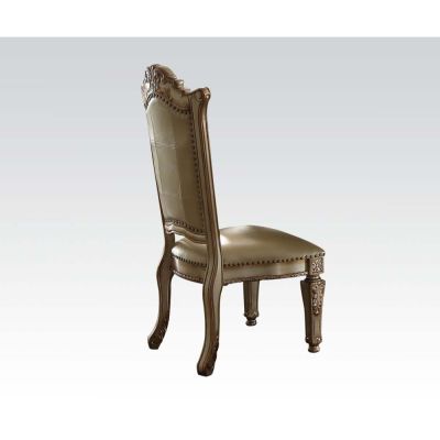 ACME Vendome Side Chair (Set-2) Bone Synthetic Leather & Gold Patina Finish