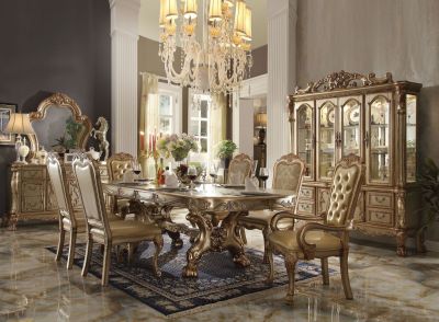 ACME Dresden Dining Table W/2 Leaves Gold Patina & Bone Finish