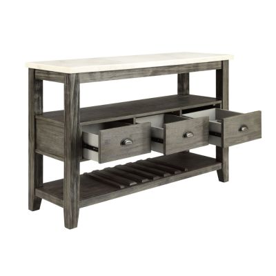 ACME Merel Server White Marble Top & Gray Oak Finish