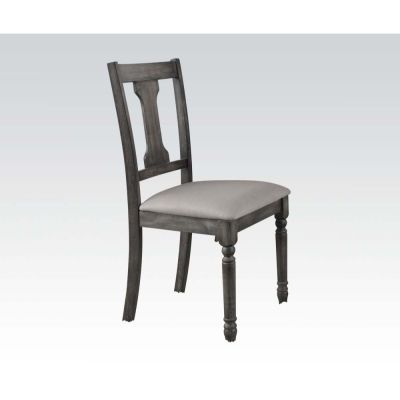 ACME Wallace Side Chair (Set-2) Tan Linen & Weathered Gray Finish