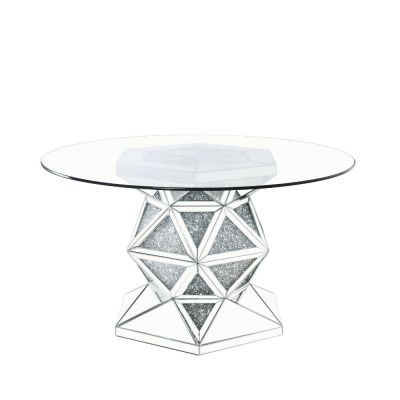 ACME Noralie Dining Table Mirrored & Faux Diamonds