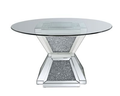 ACME Noralie Dining Table Clear Glass Mirrored & Faux Diamonds