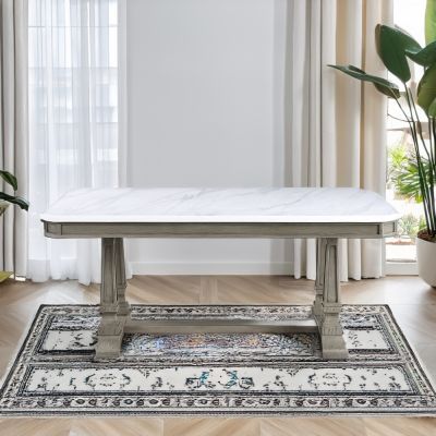 ACME Zumala Dining Table Marble Top & Weathered Oak Finish