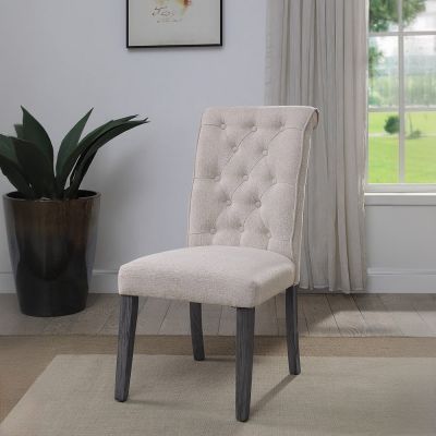 ACME Yabeina Side Chair (Set-2) Beige Linen & Gray Finish