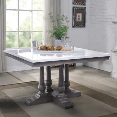 ACME Yabeina Square Dining Table Marble Top Top & Gray Oak Finish