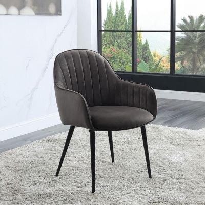 ACME Caspian Side Chair (Set-2) Dark Gray Fabric & Black Finish