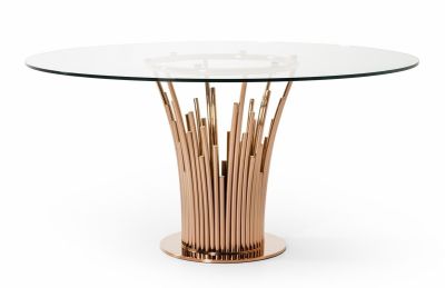 Modrest Paxton Modern Round Glass & Rosegold Dining Table