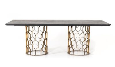 Modrest Natalie Modern Black Acacia & Antique Brass Dining Table