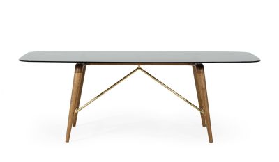 Modrest Kipling - Modern Smoked Glass & Walnut Large Dining Table